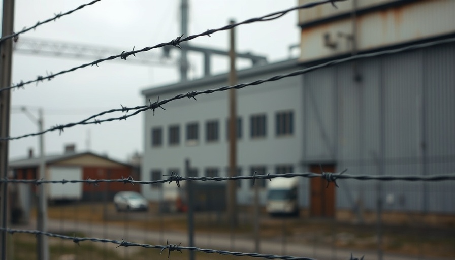 Barbed wire fence near industrial building, immigration reform and judicial authority.