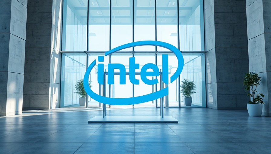 Intel sign at corporate entrance, Silicon Valley impact visual.