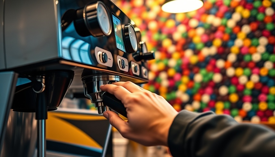 Trade War Impact on Consumer Giants shown in cafe with coffee machine and pods.