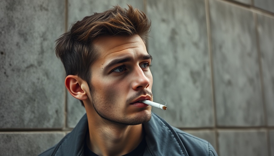 Young man smoking outdoors, contrasting healthy habits in your 20s.