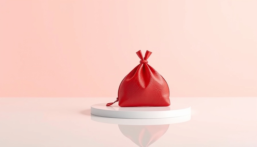 Minimalist red purse on white surface; business startup funding concept.