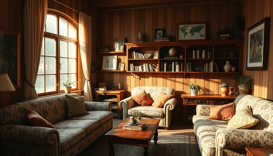 Vintage living room with classic decor elements, sunlight streaming.