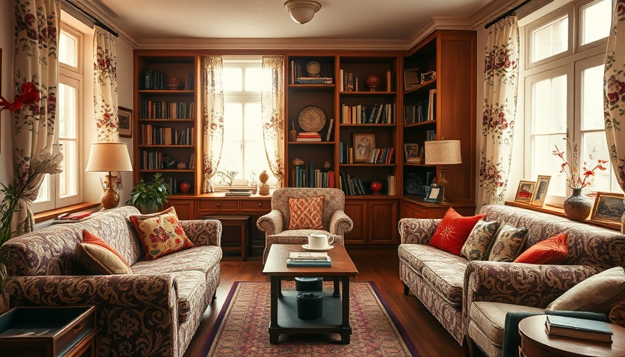Cozy vintage-inspired living room with retro furniture and decor.