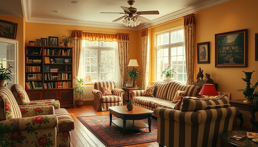Cozy vintage living room with retro decor and natural light.
