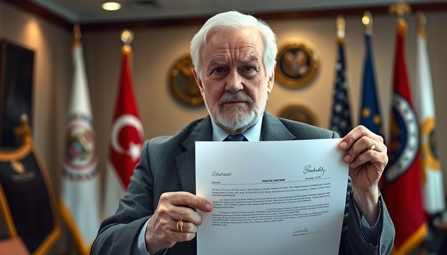 Older man showing signed document in office setting with flags, related to Trump administration diversity programs lawsuit.