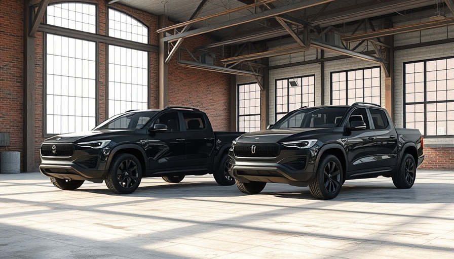 Affordable electric pickups in an industrial warehouse.
