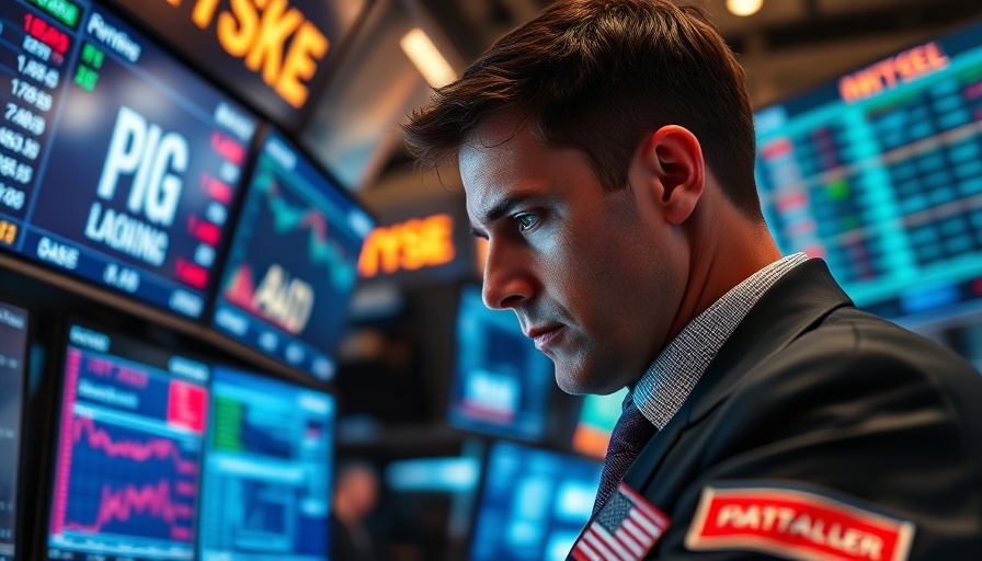 Trader analyzing market data on trading floor, tech industry trends.