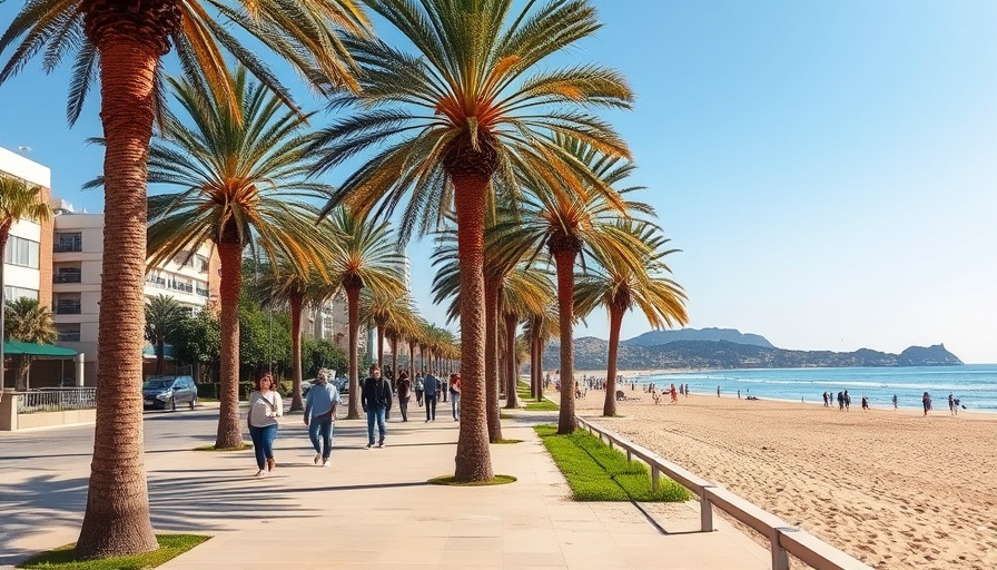 Málaga beachfront with people walking, related to Citi Málaga office closure.