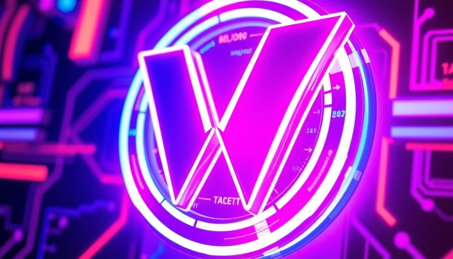 Futuristic abstract digital logo with neon colors representing technology.