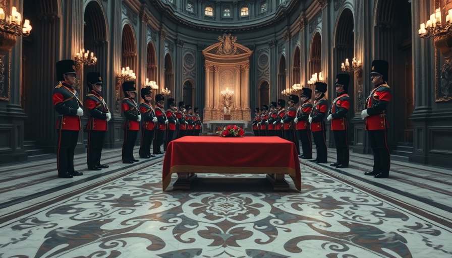 Pope Francis funeral live scene in grand cathedral with guards.