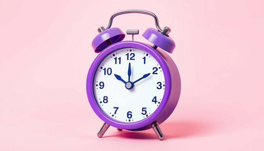 Purple alarm clock for gamified app time management on pink background.