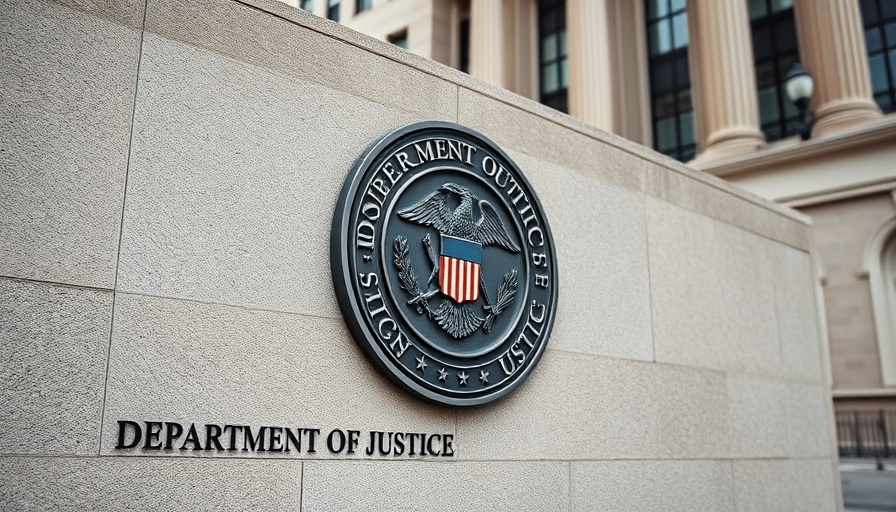 Department of Justice sign symbolizing authority.