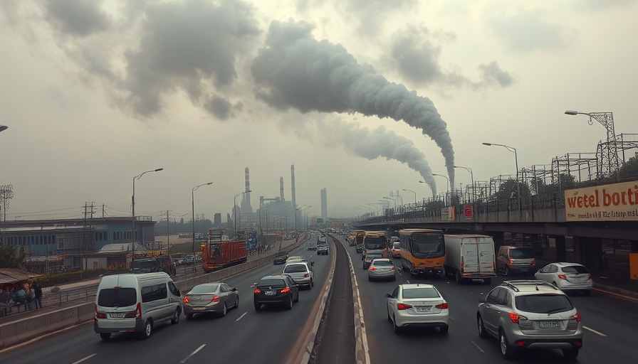 Highway under industrial smoke, Mexican livestock imports screwworm threat.