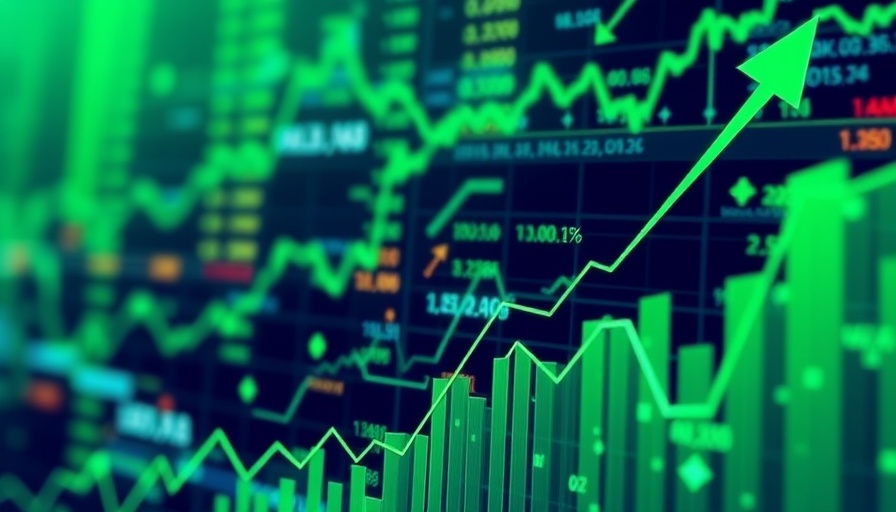 Abstract stock market growth with green upward graphs, Russia stocks higher.