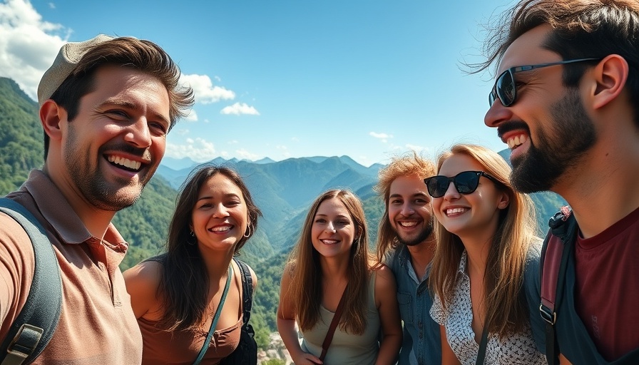 Group of friends investing in experiences with a scenic mountain view.