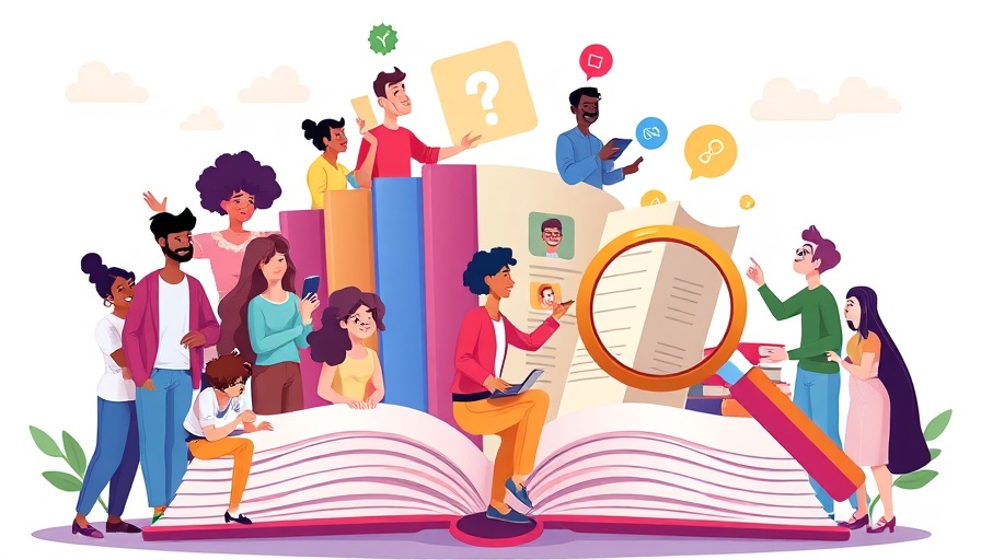 Illustration of diverse group with books, symbolizing bookmarking apps.
