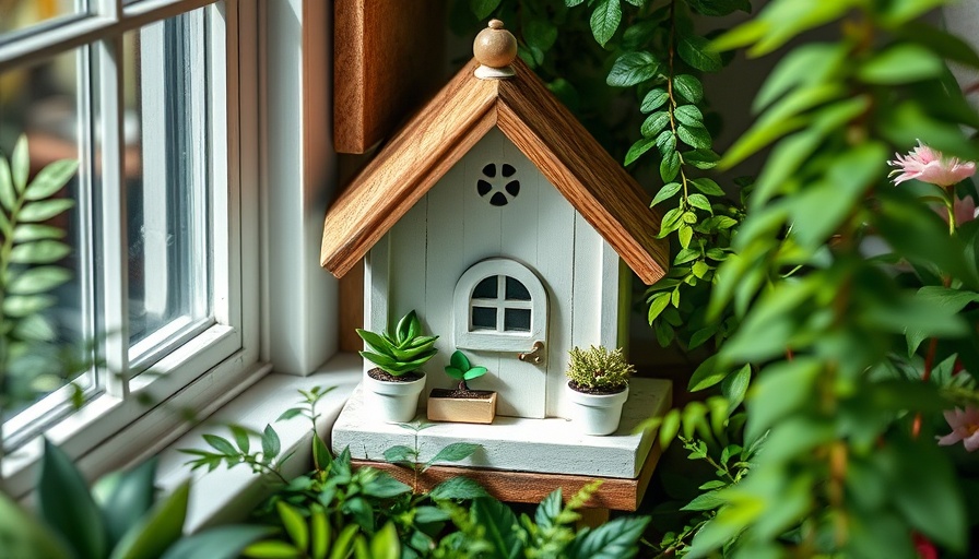 Miniature nursery birdhouse in garden, local news today.