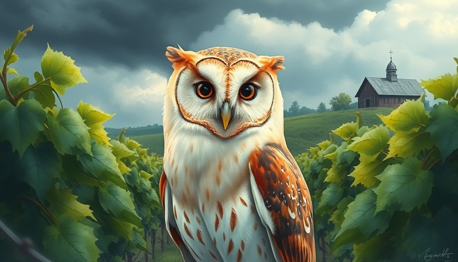 Barn owl in vineyard, Marin artist inspiration from nature.