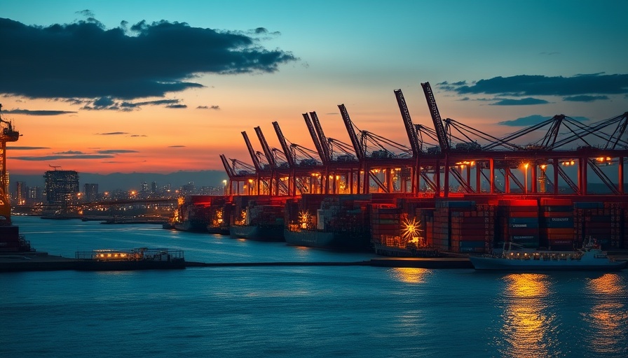 U.S.-China trade talks uncertainty at container port during dusk with cranes.