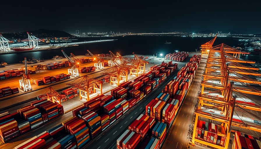Industrial port view with containers and cranes at nightfall reflecting Lynas Rare Earths Q3 revenue miss.