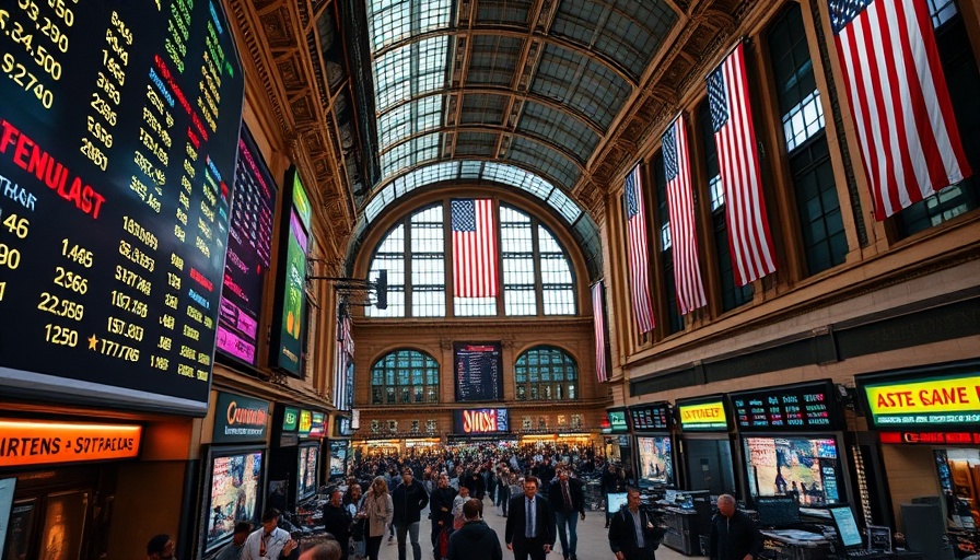 Electronic stock ticker at stock exchange showing market data, S&P 500 overpriced.