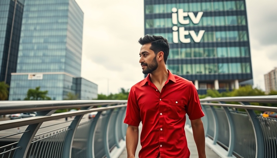 Mergers and acquisitions in media industry: man jogging past ITV logo building.