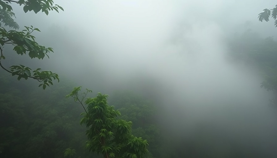 Dense fog over lush tropical rainforest symbolizing SDG financing gap.