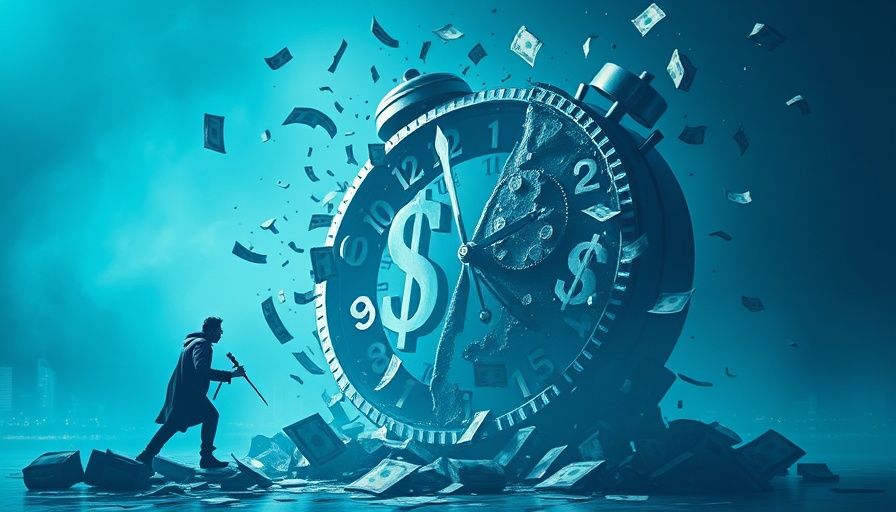Illustration of crumbling dollar clock symbolizing dollar doomsday.