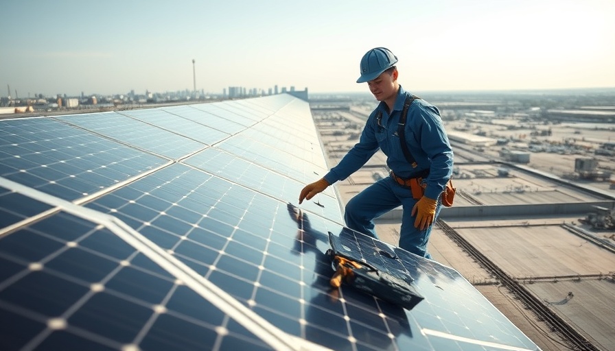 China climate pledge vision: worker installing solar panels