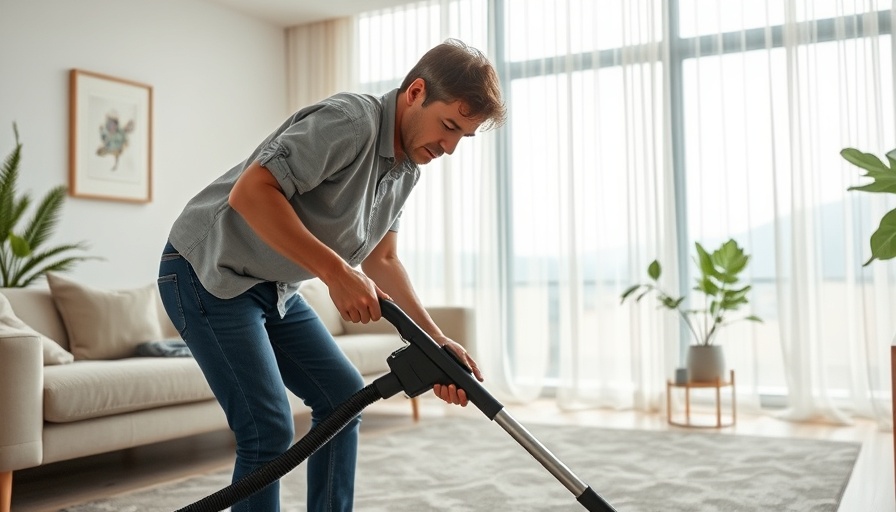 Person vacuuming a room promoting heart health