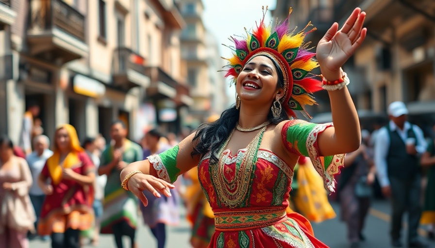Traditional dancer in colorful parade, local news event