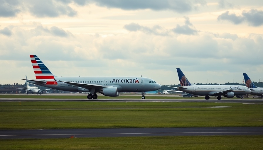 Airplanes from American and United Airlines on the airstrip.