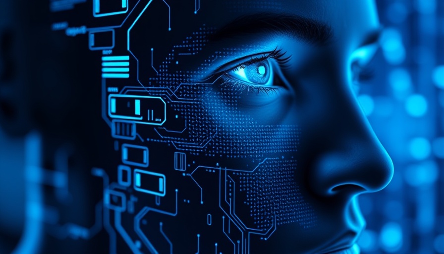Futuristic AI interface with digital code flow.