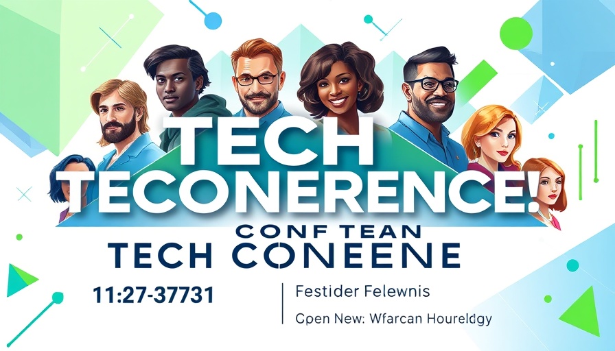 Tech conference poster with speakers' headshots, business startup funding options.