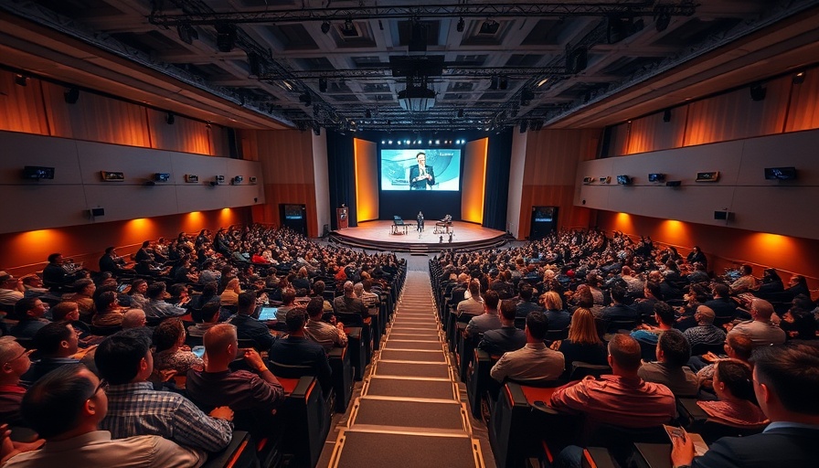 Business startup funding conference in a large auditorium.