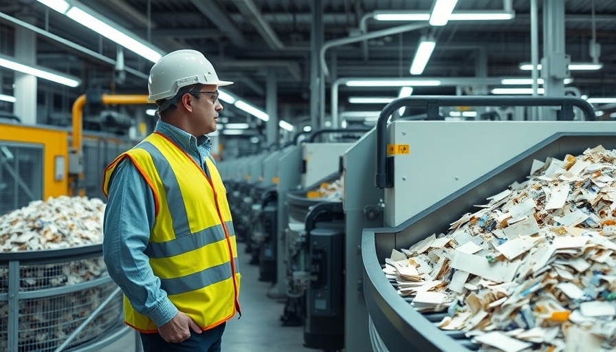 Robot recycling technology in industrial facility with worker overseeing.