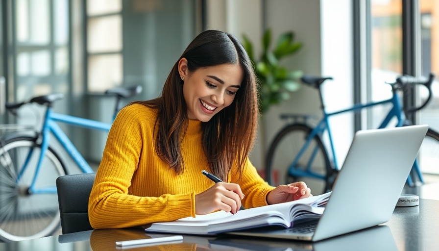 Young woman calculating finances at a desk for debt relief qualification.