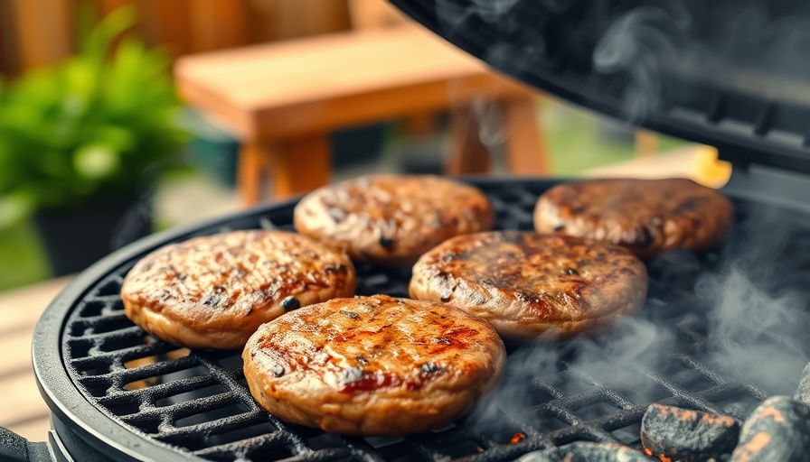 Sizzling burgers on a charcoal grill, perfect for outdoor grill station ideas.