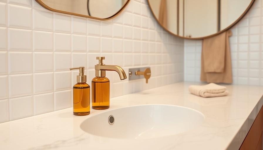 Stylish bathroom with elegant gold faucet and decor in a Jack and Jill setup.