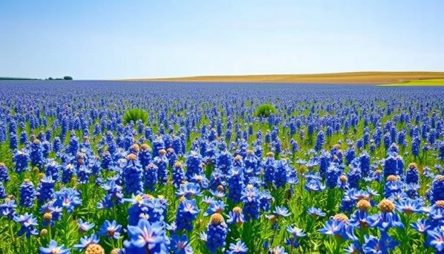 Expansive field of Texas bluebonnets under a clear blue sky, natural beauty.