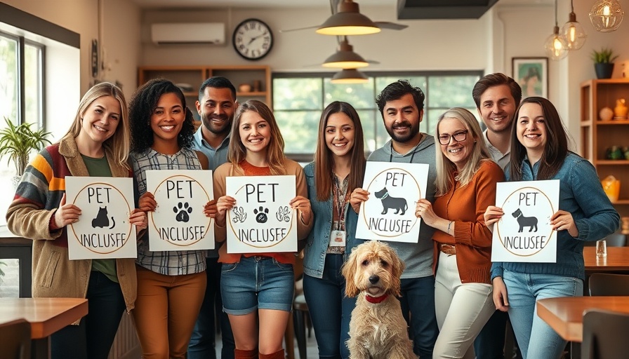 Pet Inclusive Community group holding signs in a cozy café.