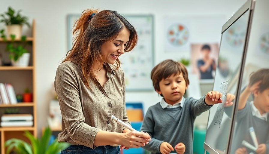Teacher guiding student at whiteboard in classroom, Marin County Inspirational Stories.