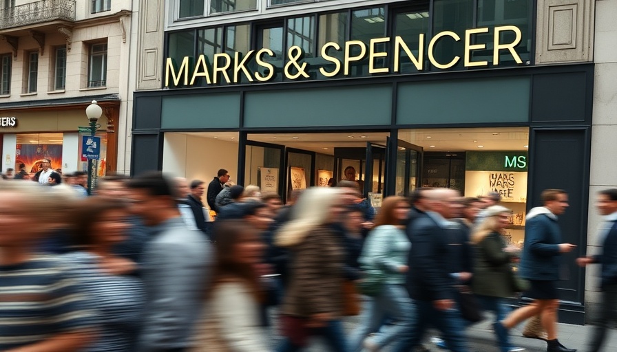 Bustling street scene at Marks & Spencer amid valuation drop.