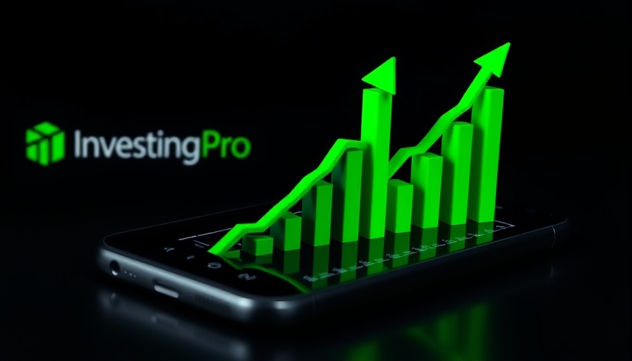 3D chart with arrow on smartphone screen for stock market news.