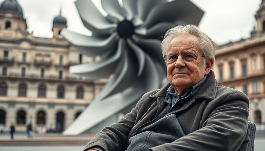 Elderly man with turbine sculpture questioning if experienced hires are overrated.