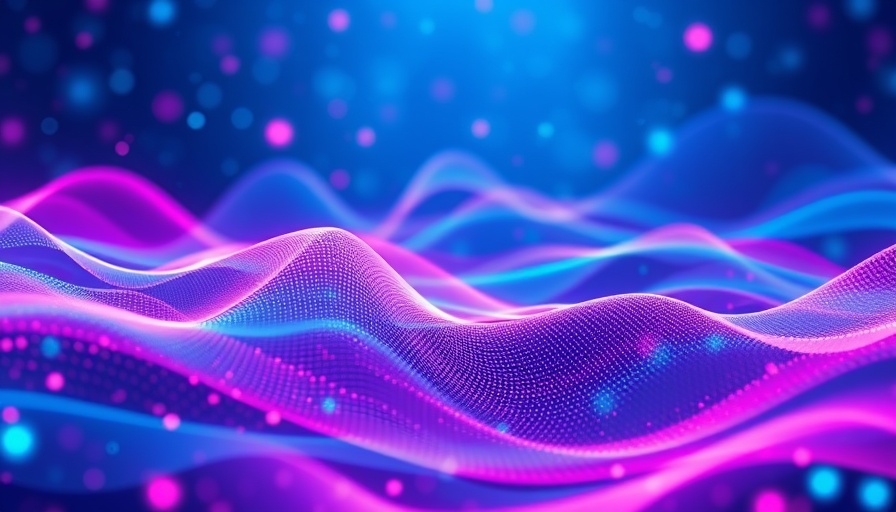 Abstract data waves and particles in vibrant blue and pink, representing Alibaba Qwen 3 AI technology.
