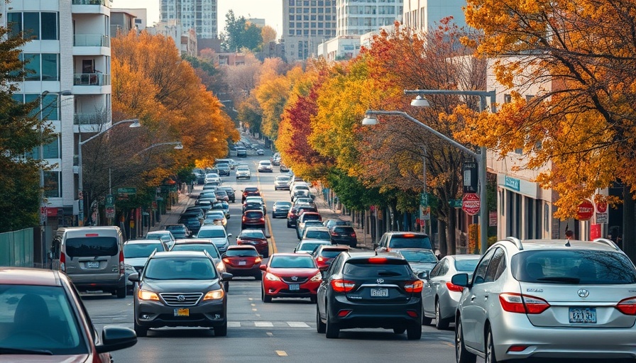 Busy urban street with cars amidst fall colors in the Novato area.