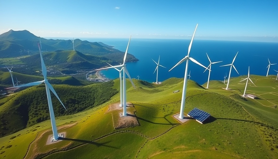 Aerial view of wind turbines and solar panels illustrating clean energy.