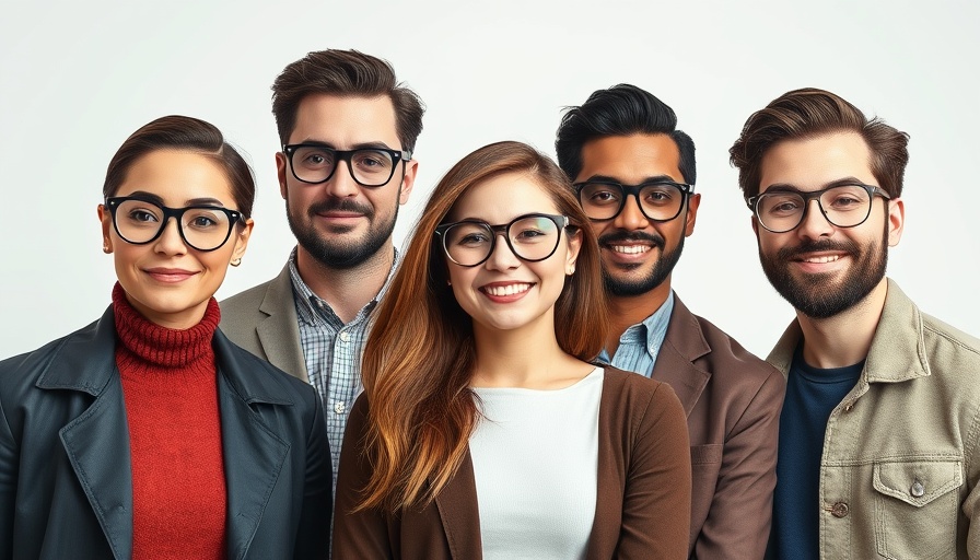 Group of adults wearing autofocus prescription glasses in a studio.