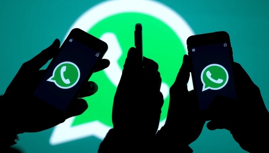 Silhouetted phones against WhatsApp logo, illustrating Grouphug AI in WhatsApp groups.